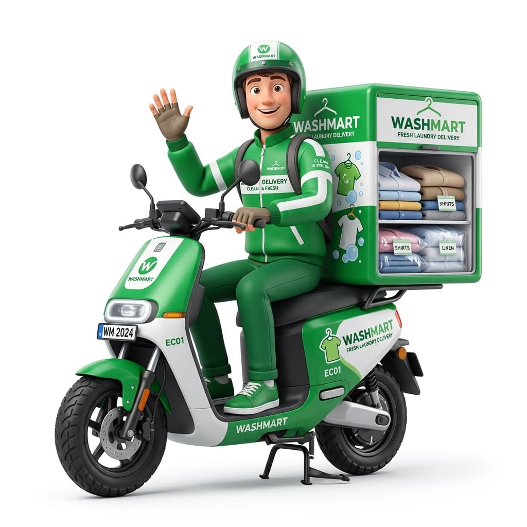 Washmart Delivery Rider on Electric Scooter