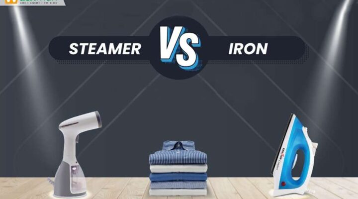 an image of iron and steam iron with clothes in the middle