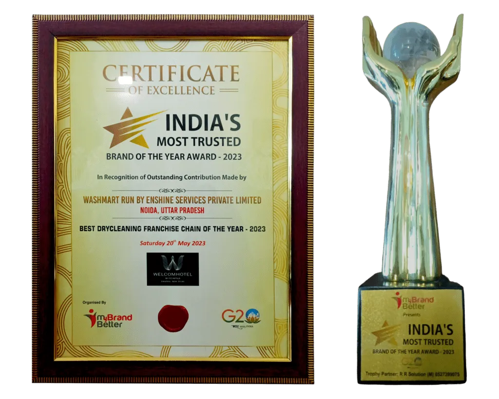 Awards and certificate of Washmart by Mybrandbetter as the most trusted brand of the year 2023