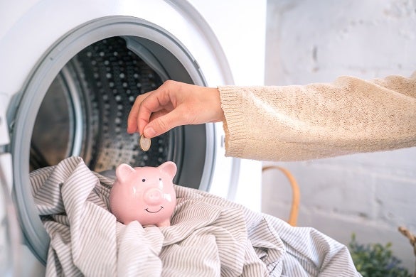 piggy bank in washing machine